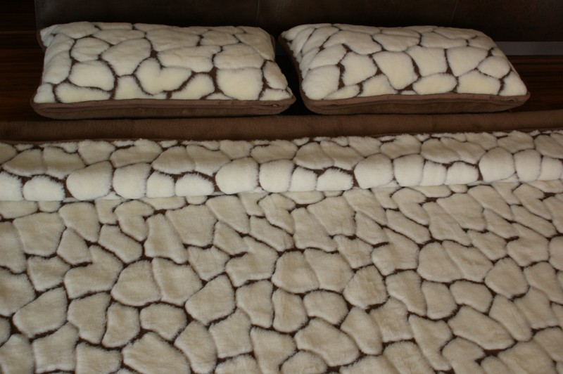 Pościel z wełny Camel Ciemny + Kaszmir Żyrafa 160x200 + Materac wełniany