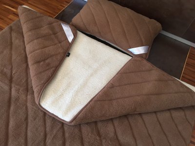 Pościel z wełny Camel Ciemny Pasy + Merynos Tumbler 140x200