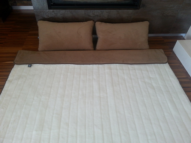 15 Pościel z wełny Camel Ciemny + Kaszmir Pasy 180x200 + Materac wełniany
