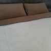 29 Pościel z wełny Camel Ciemny + Kaszmir Pasy 180x200 + Materac wełniany